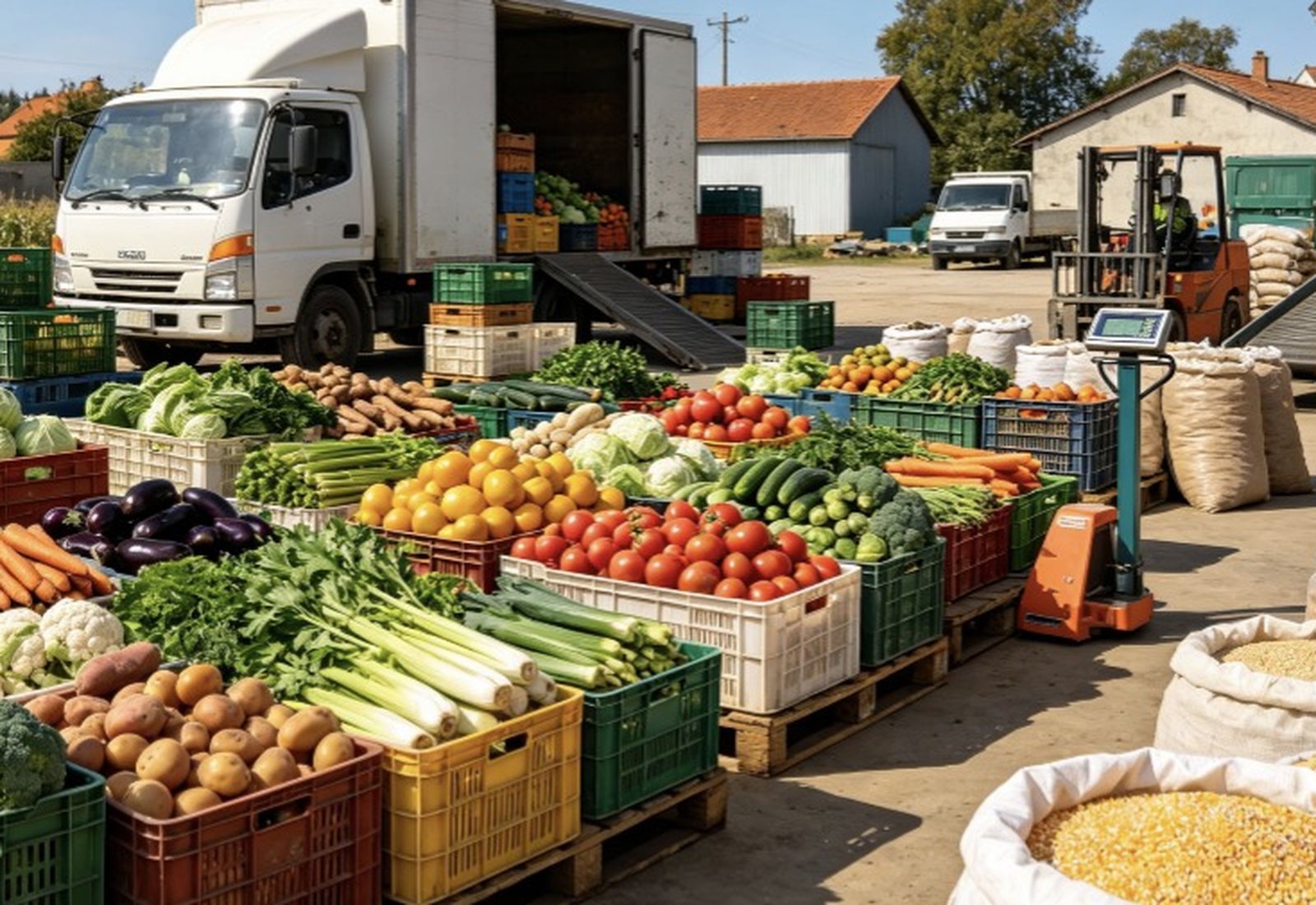 Fresh produce and grain loading at a distribution yard